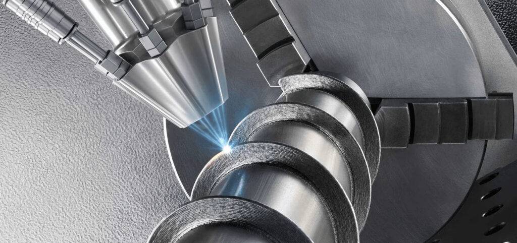 Precision metal fabrication tool machining a metal part with high-accuracy technology.