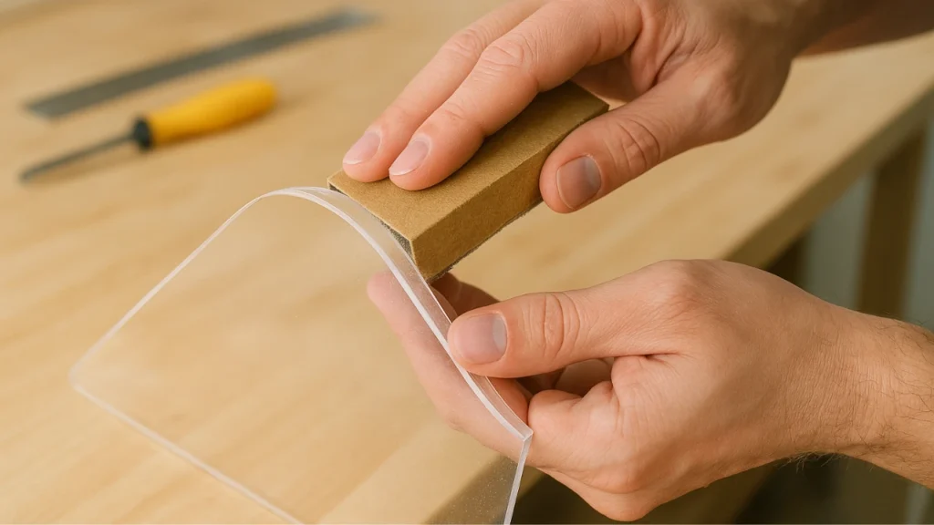 Sanding and polishing acrylic sheet edges for smooth finish