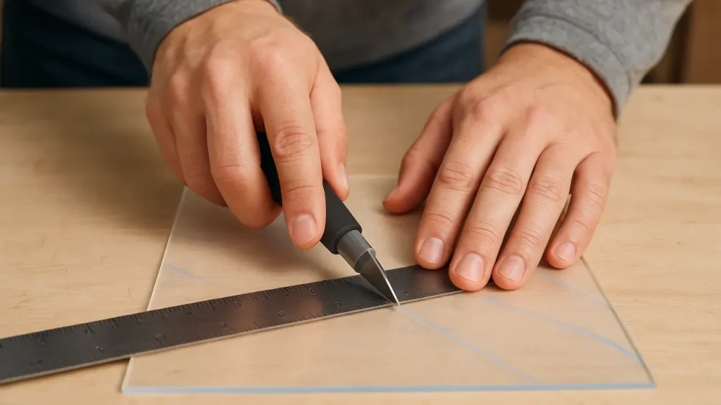 Using a scoring knife to cut thin acrylic sheet