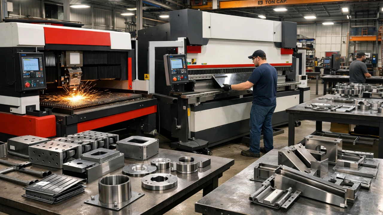 Custom metal fabrication services including laser cutting and bending in a modern fabrication facility