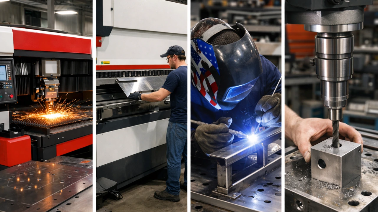 Custom metal fabrication services including laser cutting, bending, welding, and metal tapping