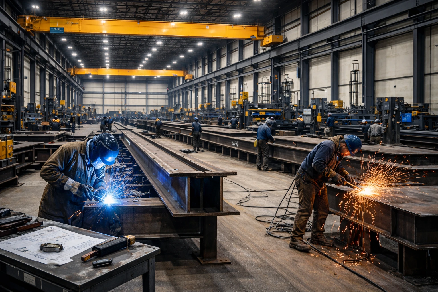Steel fabricators in Toledo Ohio working on custom steel fabrication inside an industrial facility