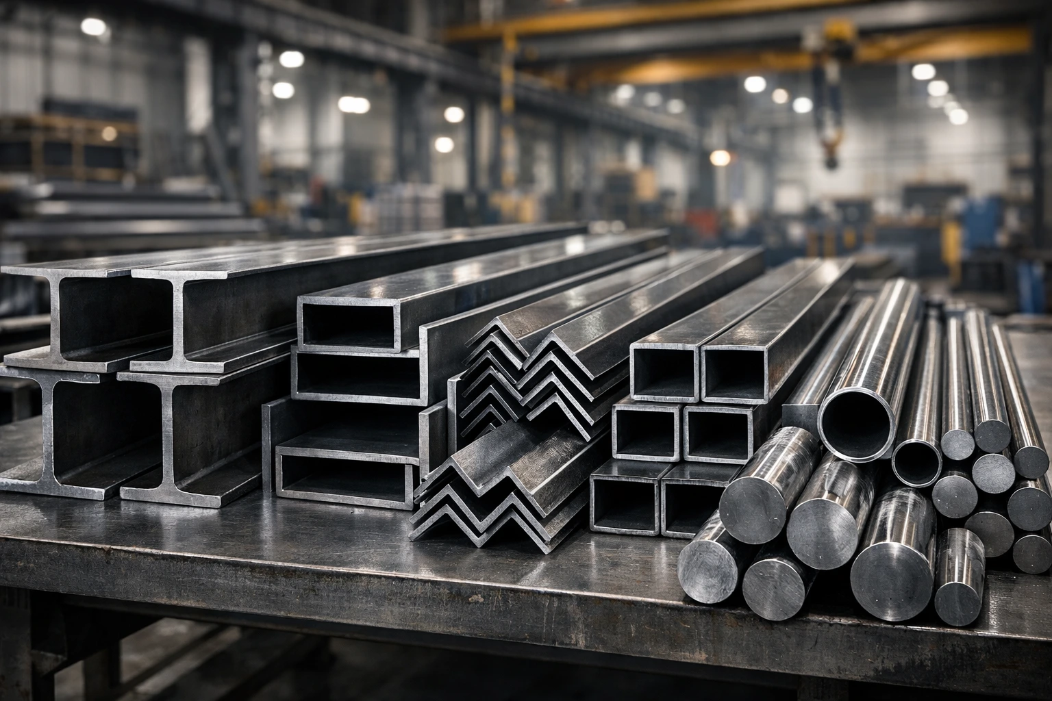 metal shapes used in industrial applications including beams, channels, and tube shapes